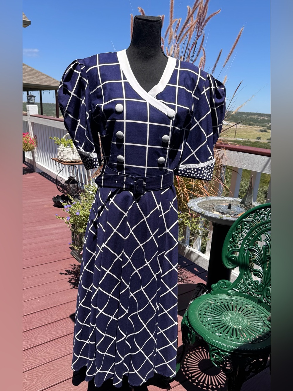 Vintage Choon Navy Windowpane Midi Dress